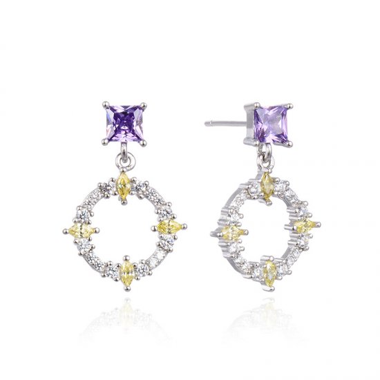 Purple Birthstone Silver Earrings - Click Image to Close